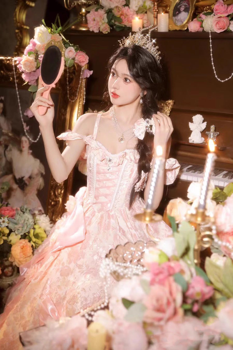 Off Shoulder Print Hanayome Embroidery Bowknot Sweet Princess Lolita Dress 2 Colors