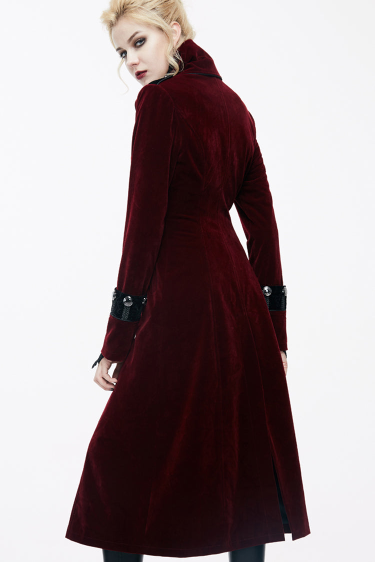 Red Stand Collar Retro Stage Costume Women's Gothic Coat