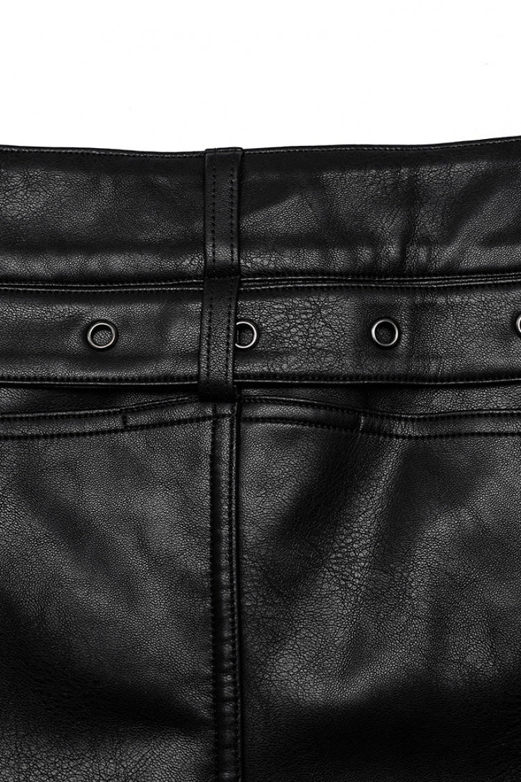 Black Metal Buckles Faux Leather Men's Steampunk Pants