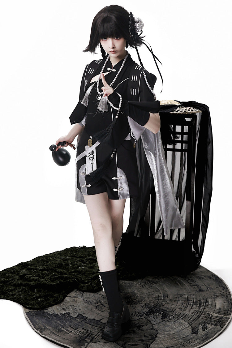 Schwarz [Das seltsame Ende der unsterblichen Sekte] Ärmelloses chinesisches Ouji Lolita Set 