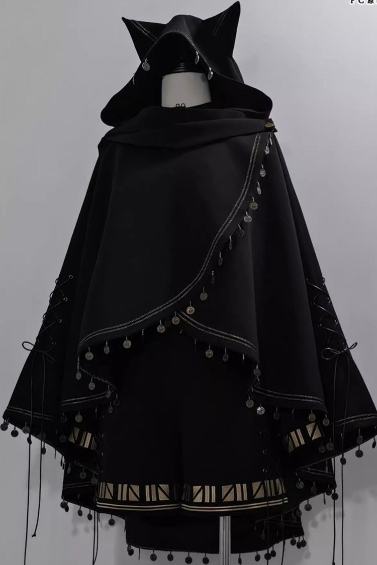 Black [Black Cat] Embroidery Cat Ears Hooded Ouji Gothic Prince Handsome Lolita Cloak
