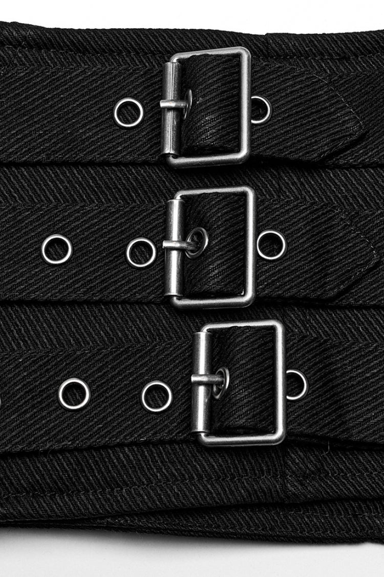 Black Multi-buckles Studded Lace-Up Men's Punk Girdle