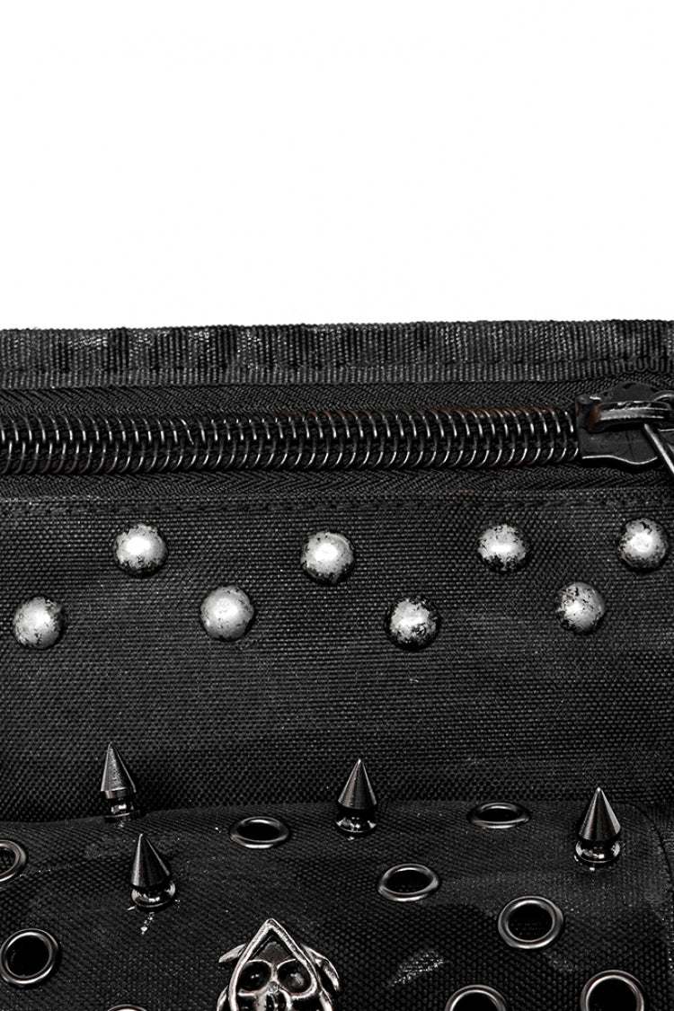 Black Adjustable Skull Rivets Men's Steampunk Waist Bag