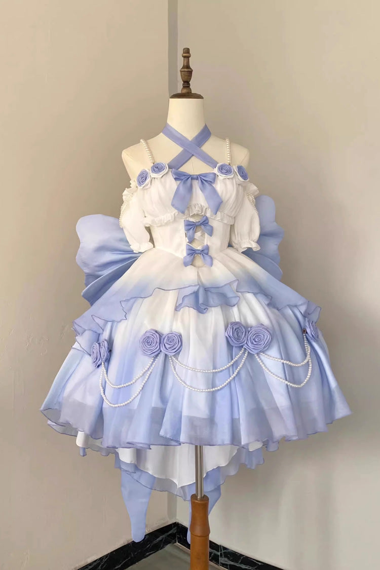 Gradient Blue Hanayome Hollow Bowknot Sweet Princess Lolita Dress