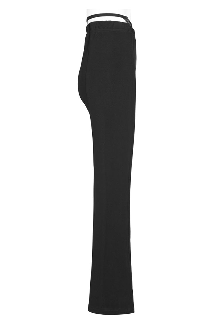 Black Hollow V-Shaped Decorative Bottom Slit Strap Micro Flare Women's Punk Pants