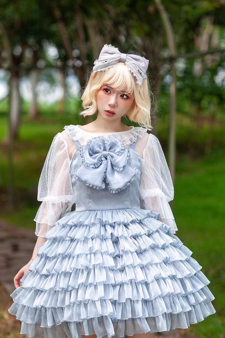 Multi-layer Plaid Print Ruffle Bowknot Sweet Lolita Tiered Dress 3 Colors