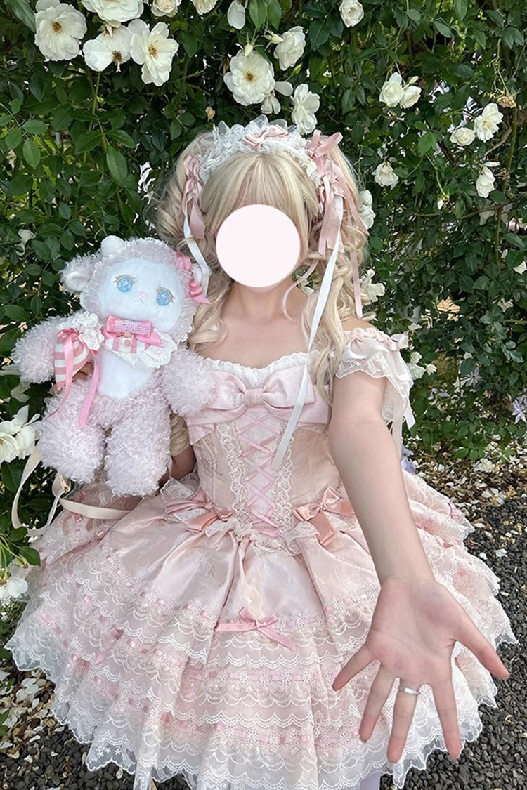 Pink [Flora Isle Butterfly] Sleeveless Ruffle Bowknot Lace Lace-Up Sweet Elegant Lolita Jsk Dress