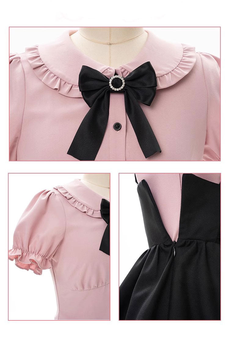 Black/Pink First Sakura Long Sleeves Multi-layer Lace-Up Sweet Jirai Kei Japanese Set
