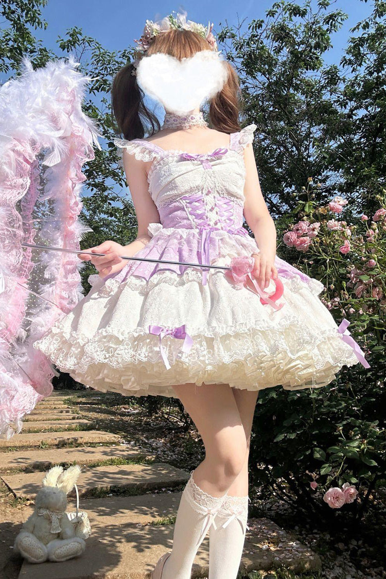 Purple [Leiffu] Sleeveless Ruffle Bowknot Lace Lace-Up Sweet Ballet Lolita Jsk Dress