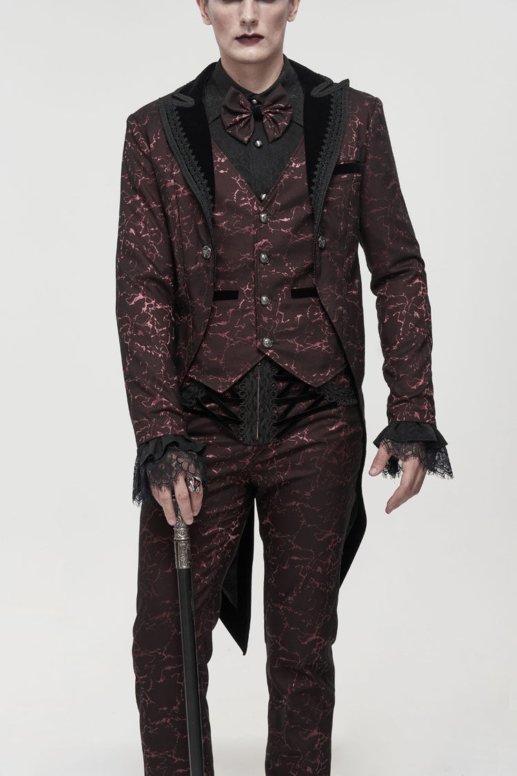 Red Bright Pattern Printed Decoration Men's Gothic Tailcoat