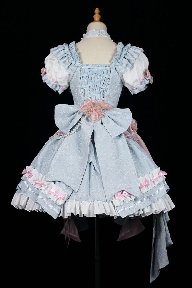 [Spring Overture] Square Collar Short Sleeves Ruffle Cardigan Bowknot Lace Sweet Elegant Lolita Skirt Set 4 Colors