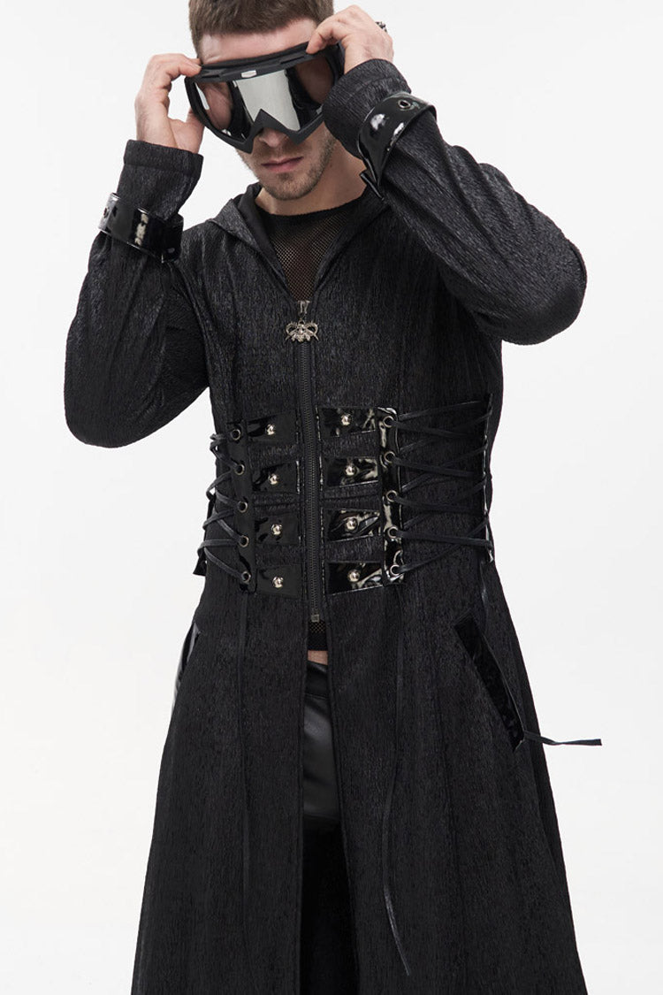 Black Punk Stripe Mechanism Material Adjustable Stitching Fake Girdle Design Slim Fit Men's Coat