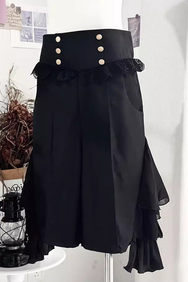 Black [Eternal City] Long Sleeves Lace Gothic Prince Medieval Ouji Lolita Blouse Knee-Length Shorts Set