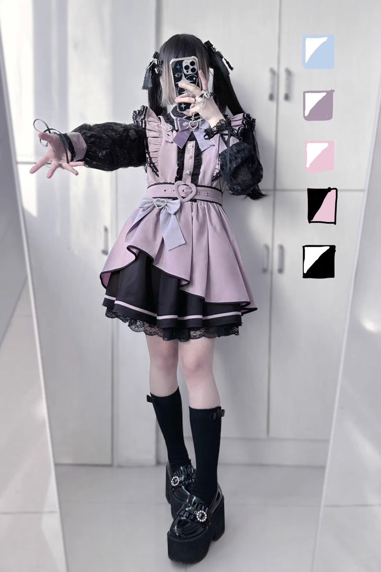 [Little Idol] Ruffle Bowknot Lace Irregular Asymmetric Jirai Kei Dress 6 Colors