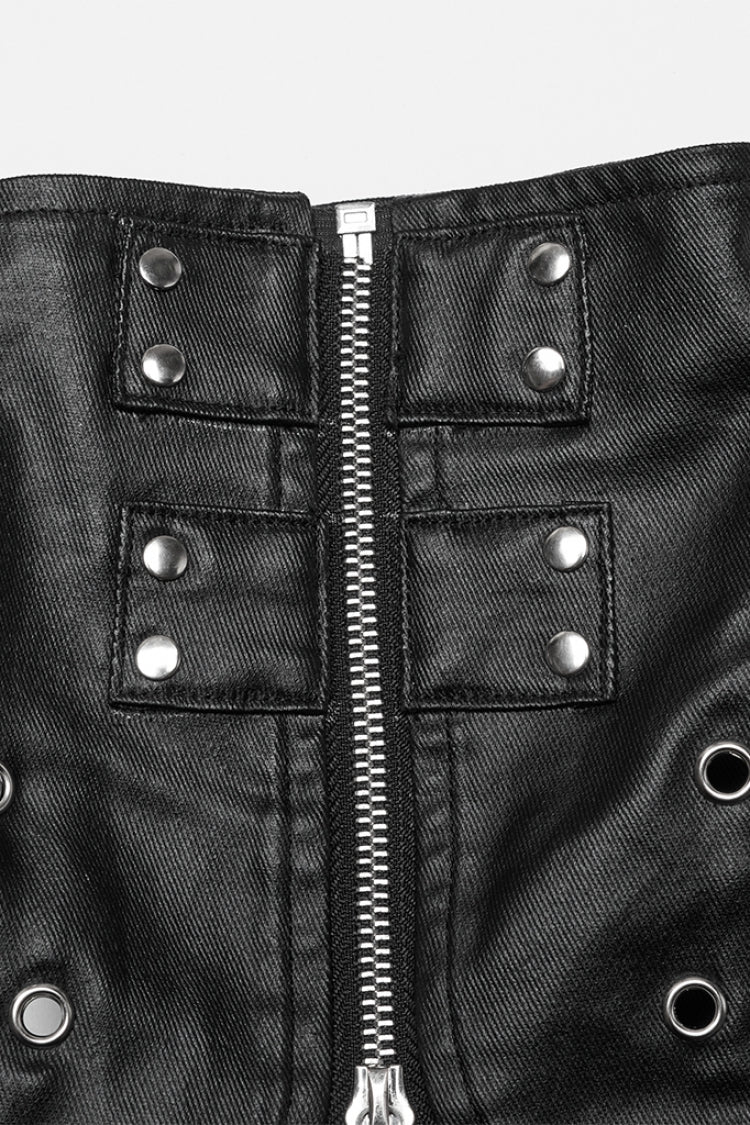 Black Domineering High Collar Sleeveless Lace-Up Rivet Women's Punk Corset