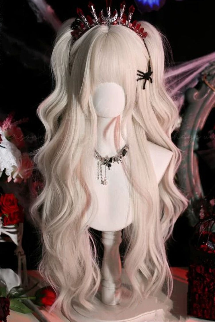 Perle Lait Gris Blunt Bangs Longue Perruque Bouclée Japonaise Style Lolita Doux
