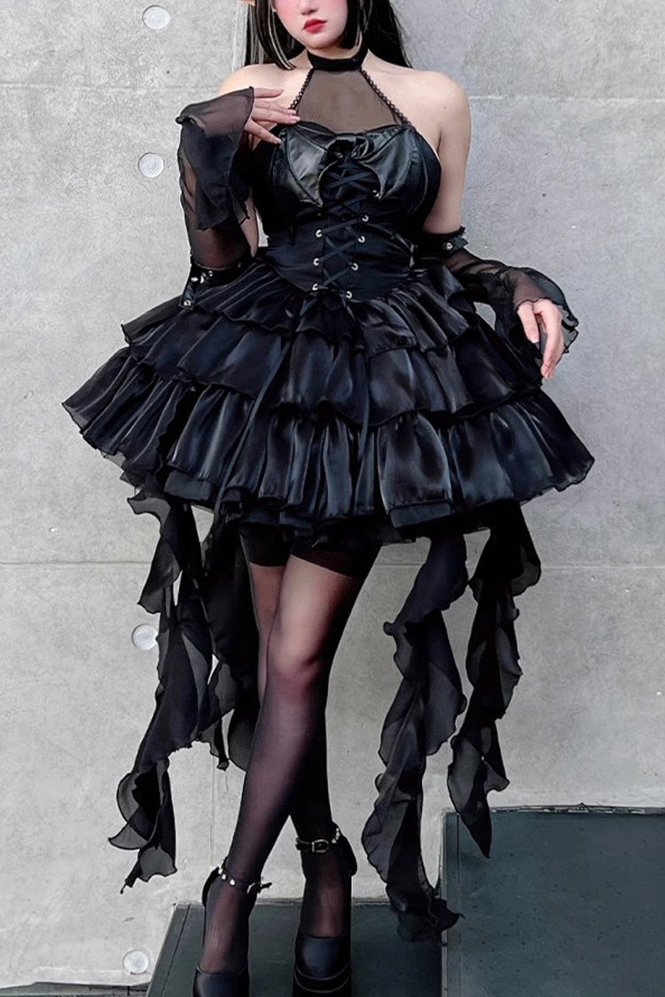 Pure Black Little Devil Sexy Princess Slim Gothic Lolita Strapless Tiered Dress