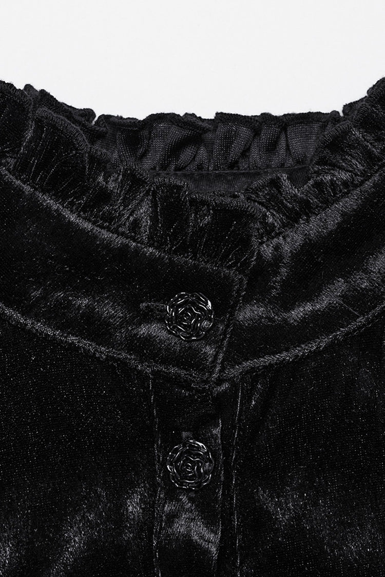 Black Stand Collar Irregular Pleated Velvet Women's Gothic Blouse
