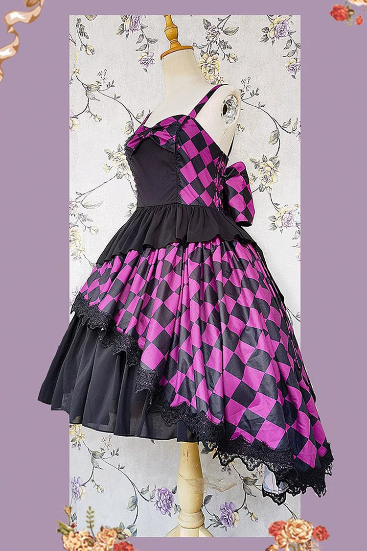 Multi-Color Triple-Layered Print Bowknot Lace Asymmetric Classic Vintage Lolita Dress 5 Colors