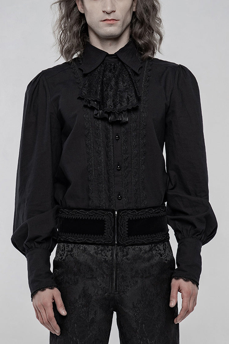 Black Lapel Collar Long Lantern Sleeves Mens Gothic Gorgeous Blouse