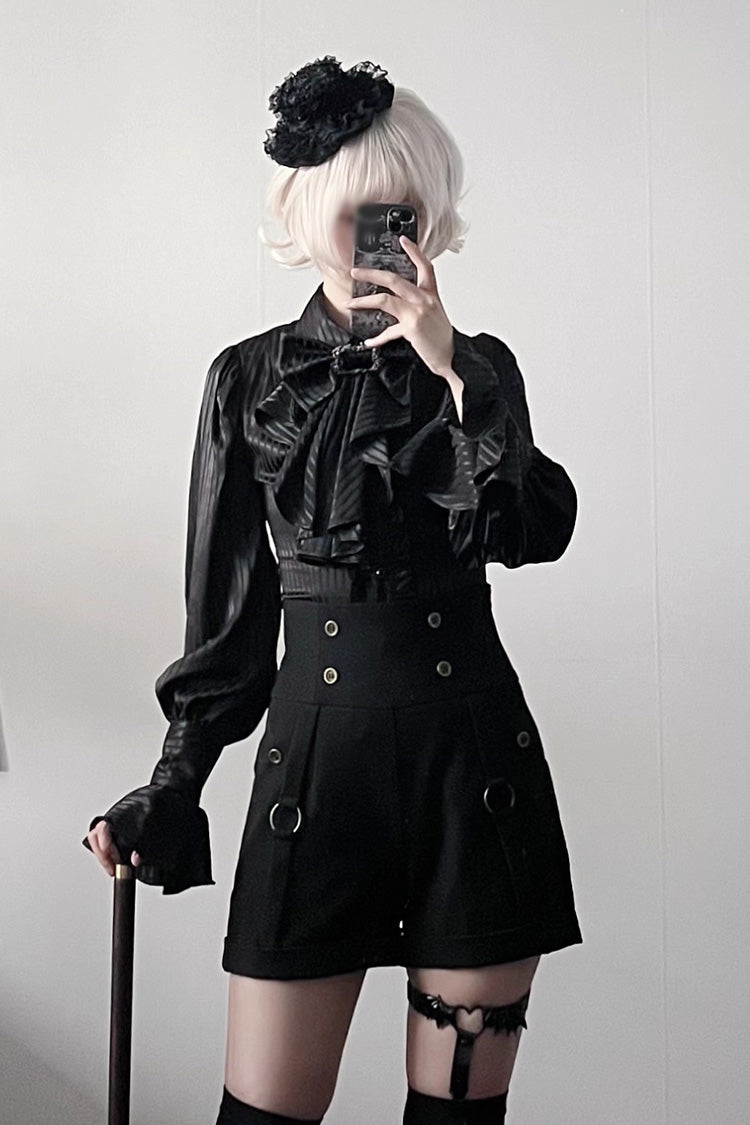 Moonstone Lapel Collar Long Sleeves Vertical Striped Print Ruffle Ouji Gothic Prince Lolita Blouse 3 Colors