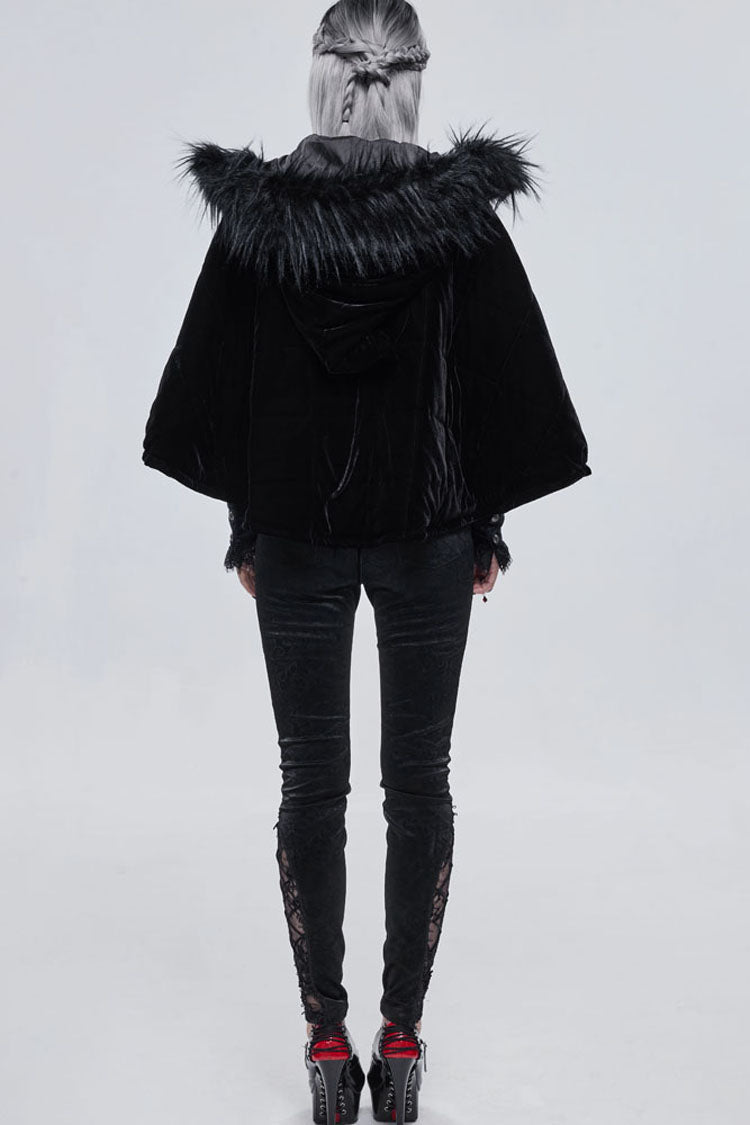 Black Gothic Velvet Collar Crescent Pendant Zipper Warm Short Women's Shawl