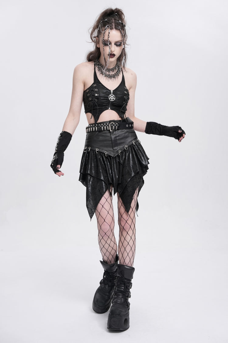 Black Sleeveless Stitching Irregular Mesh Women's Punk Tank Top