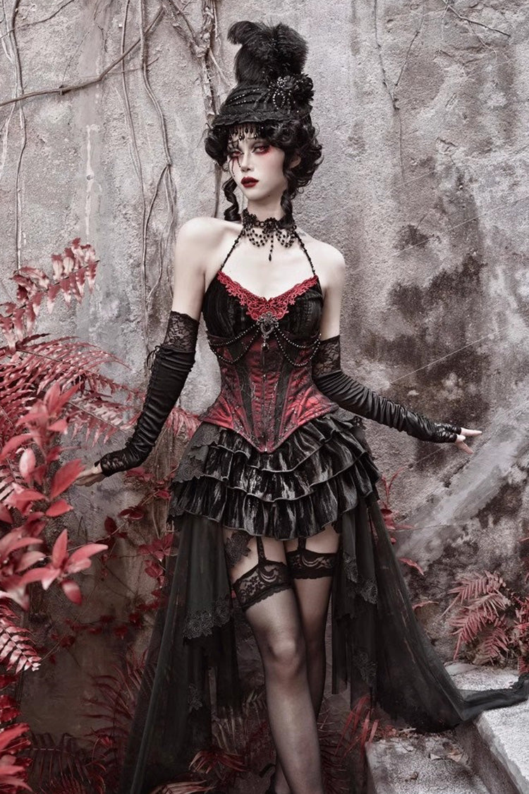 Black/Red Duchess Rococo Fishbone Girdle Multi-layer Ruffle Gothic Lolita Skirt