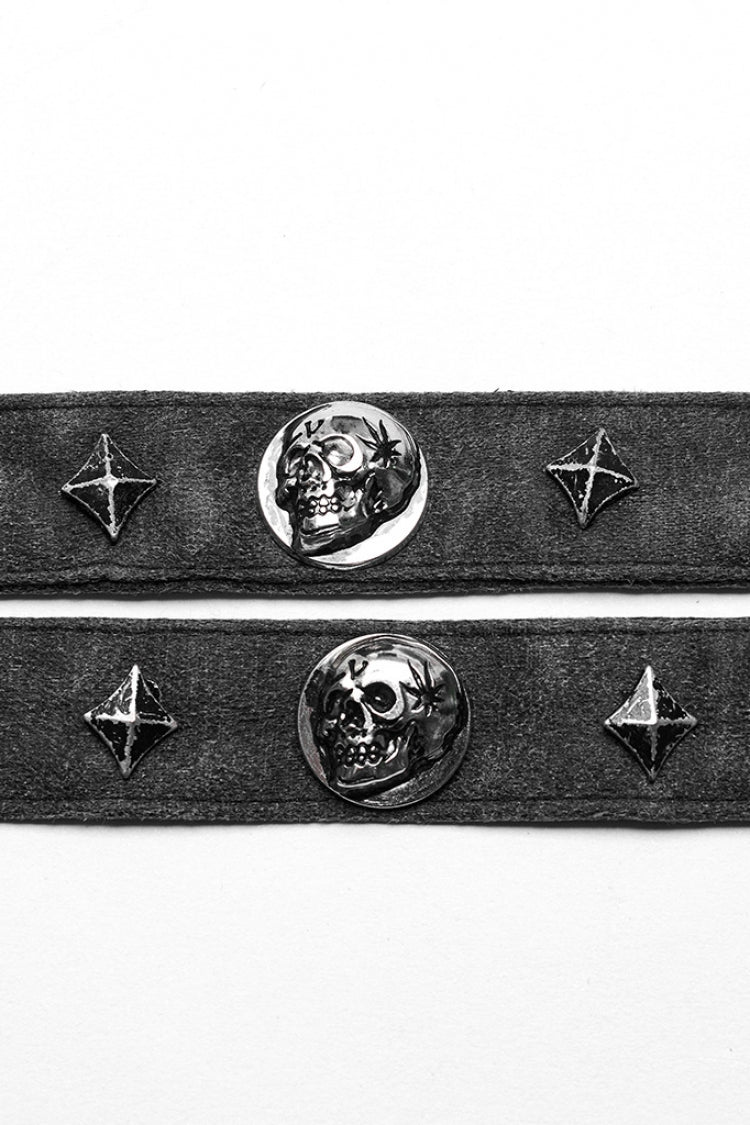 Skull Print Rivets Decoration Women's Steampunk Military Choker 2 Colors