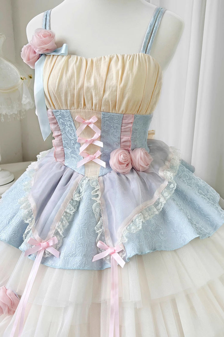 Blue/Pink Rose Peach Wine Sleeveless Multi-layer Ballet Style Sweet Lolita Jsk Dress