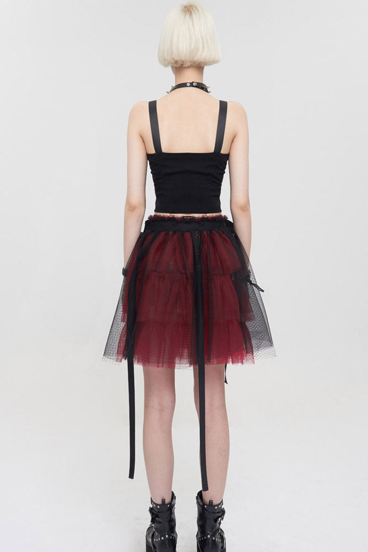 Black/Red Punk Mesh Ruffles Rock Women's Short Skirt