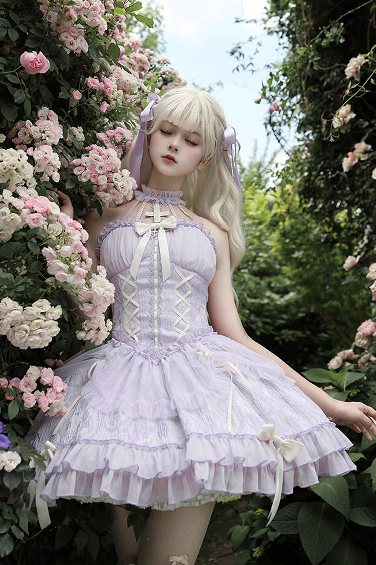 Purple Tube Top Sleeveless Ruffle Bowknot Gothic Lolita Jsk Tiered Dress