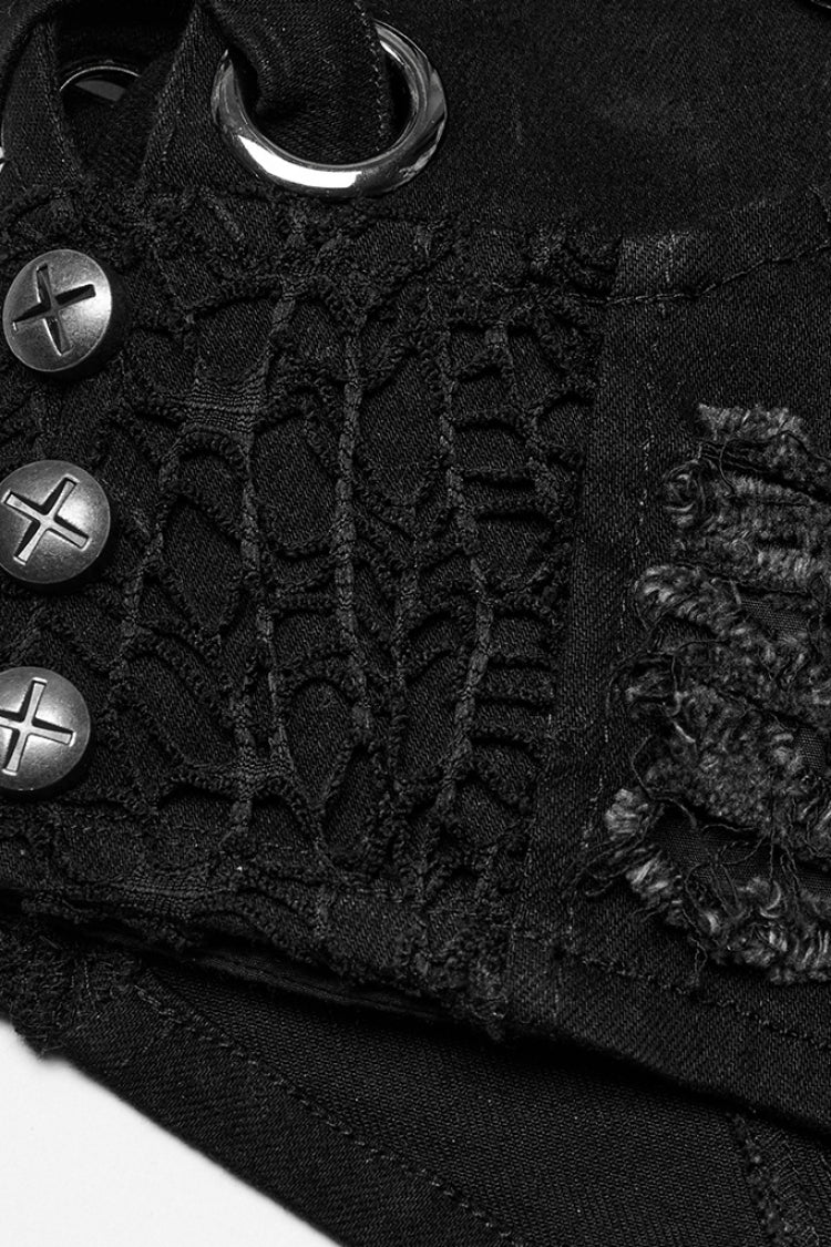 Black Studded Ripped Straps Women's Punk Shorts