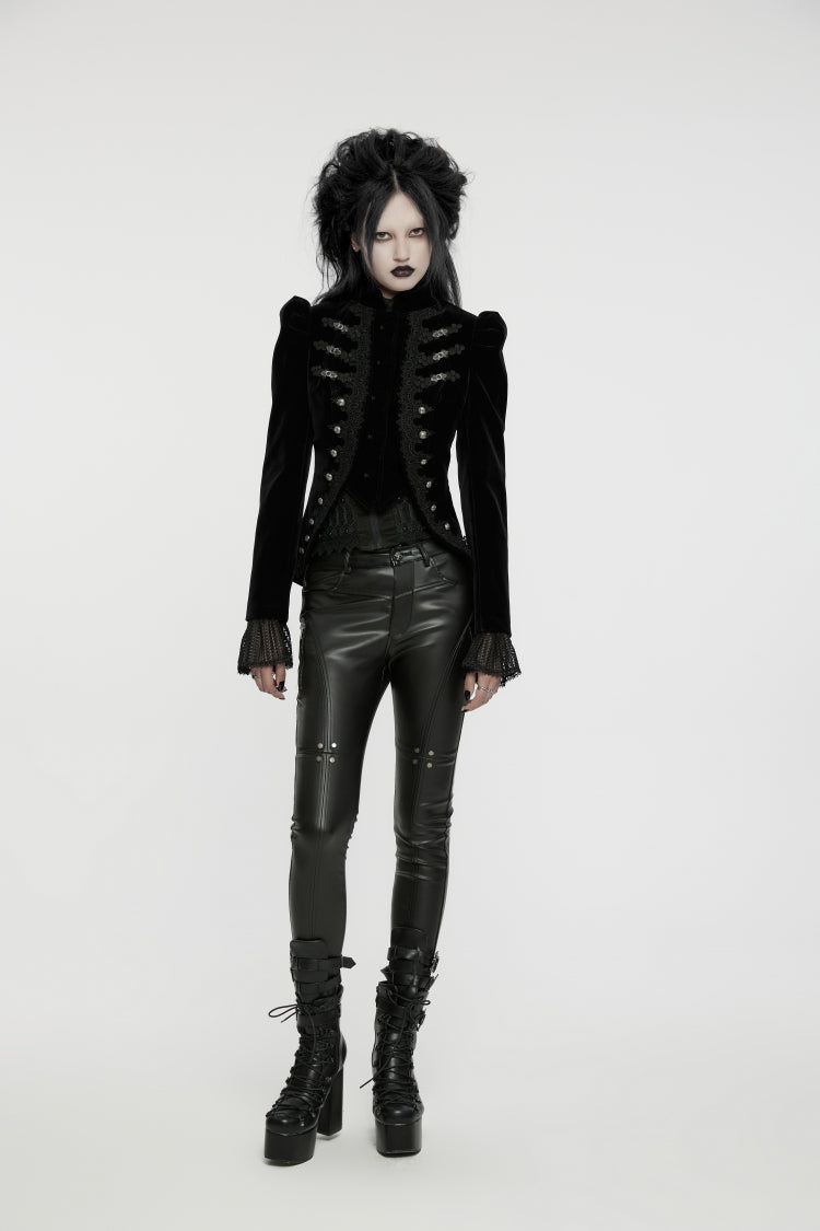 Black Stand Collar Long Sleeves Women's Gothic Swallowtail Coat