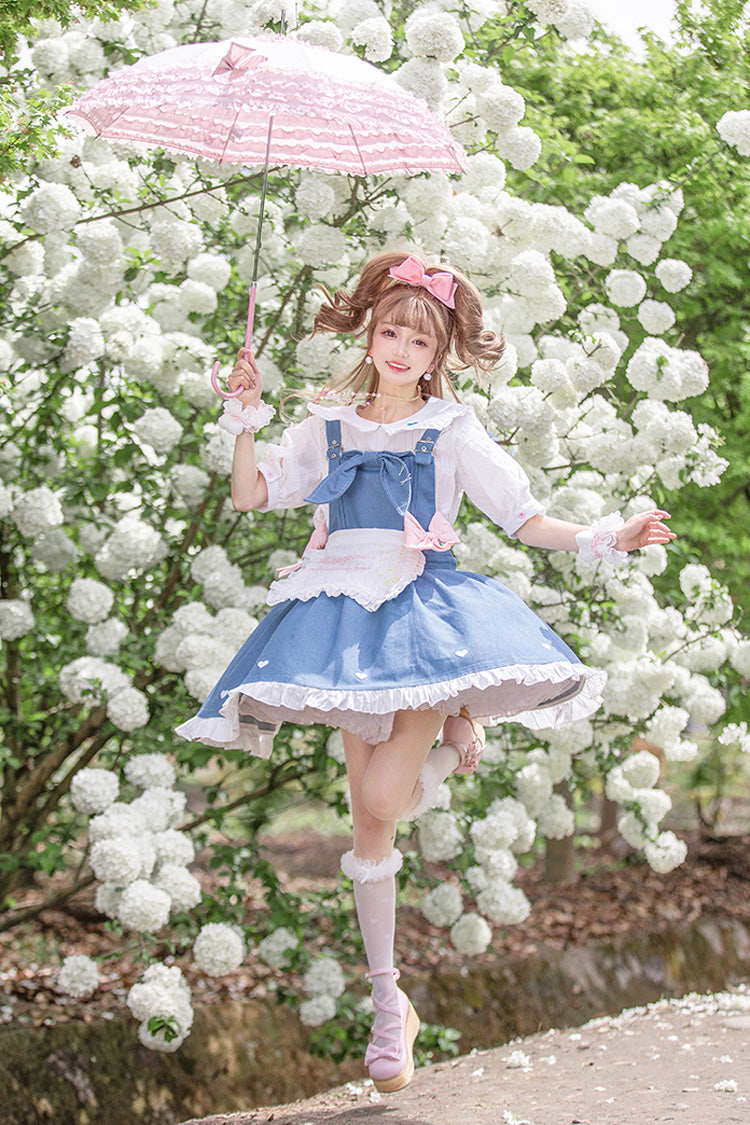 Blue [Cowboys Are Busy] Ruffle Bowknot Sweet Lolita Strap Dress