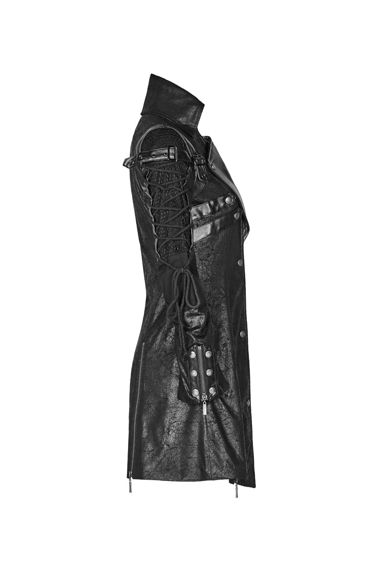 Black Metal Buckle Decoration Zipper Mens Steampunk Windbreaker Coat