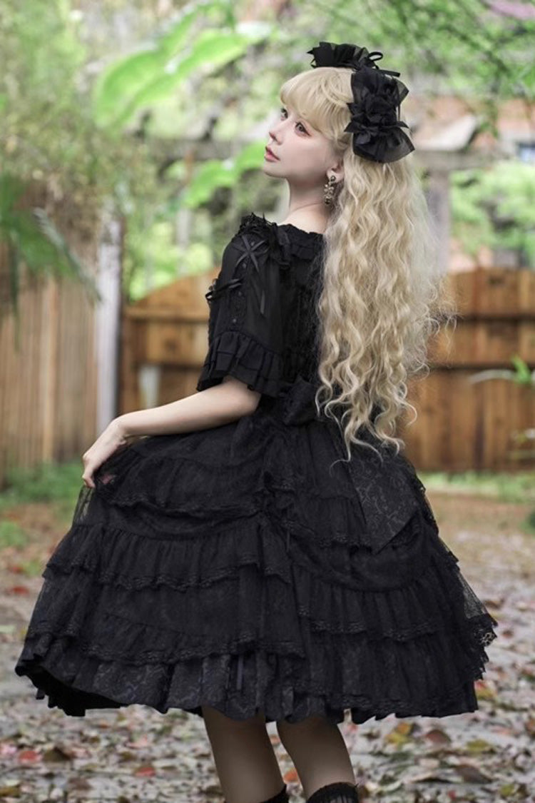 Black Iris Love Multi-layer Ruffle Bowknot Gothic Princess Lolita Jsk Dress
