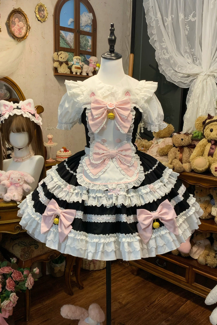 Black [Meowling Sweet Maid] Sleeveless Multi-Layered Ruffle Bowknot Lace Sweet Princess Lolita Jsk Dress