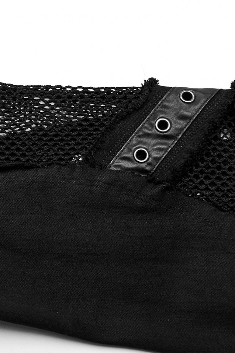 Black Mesh Women's Punk Eyelet Ring Flared Pants