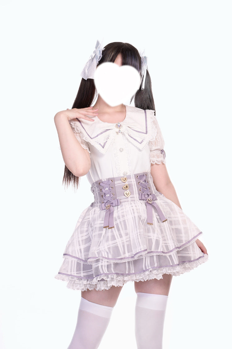 [Love Hanabi] Triple-Layered Bowknot Lace-Up Organza Sweet Jirai Kei Japanese Skirt 3 Colors