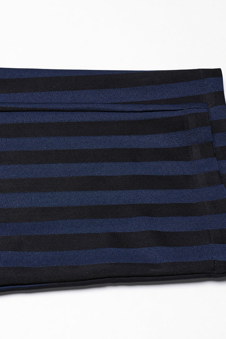 Black/Blue High Waisted Striped Print Men's Gothic Suit Pants