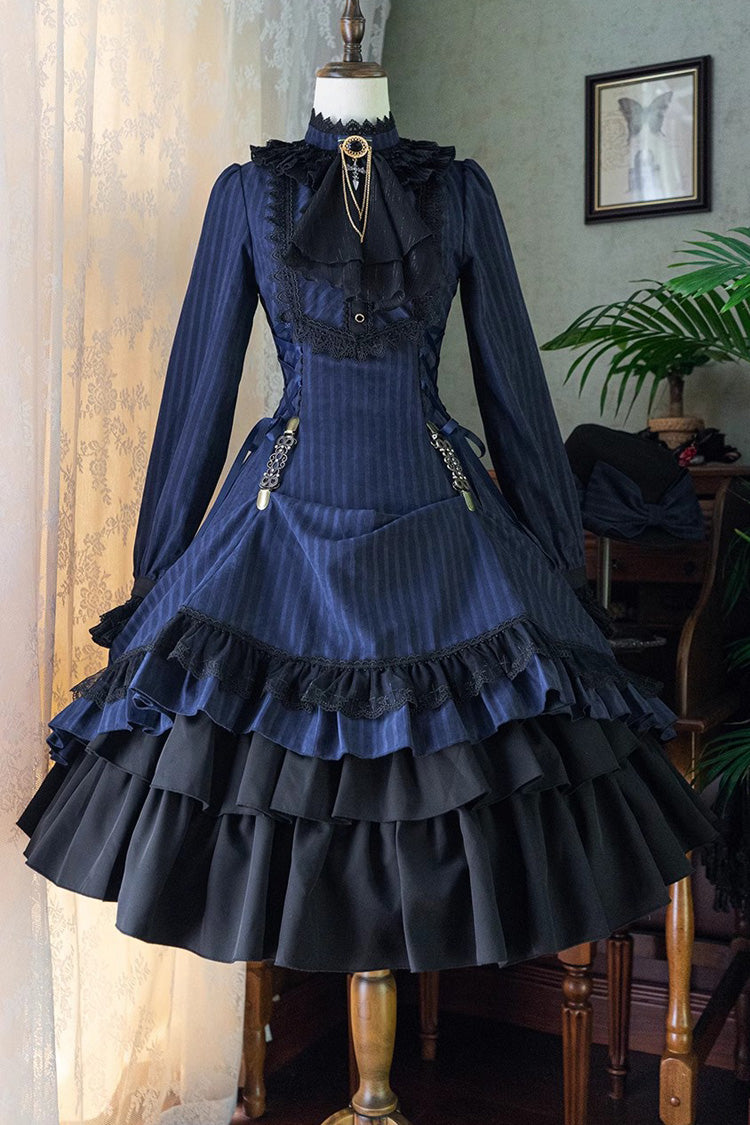 Point Manor Solid Color Stand Collar Long Sleeves Multi-layer Ruffle Gothic Lolita Dress 5 Colors