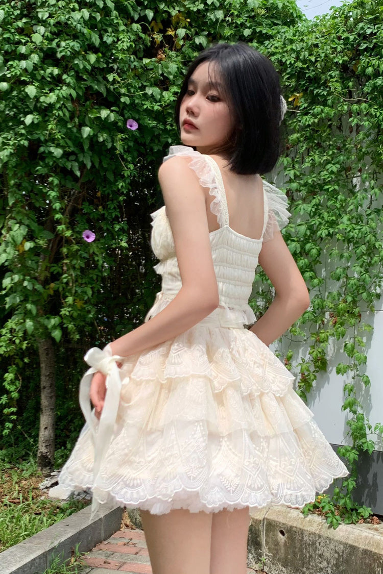 Ivory [Tidal] Triple-Layered Ruffle Bowknot Sweet Lolita Skirt 2 Versions