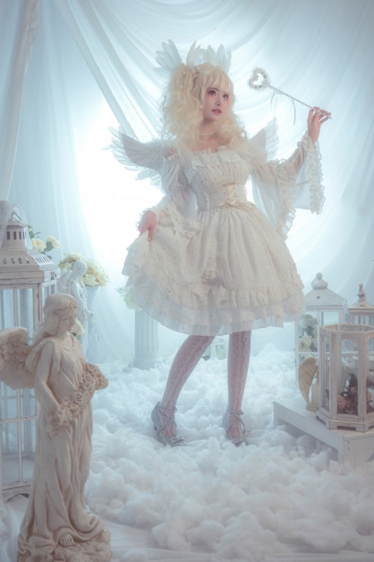 [Wishing Stars] Double-Layered Ruffle Bowknot Lace-Up Gothic Lolita Jsk Dress Version 1
