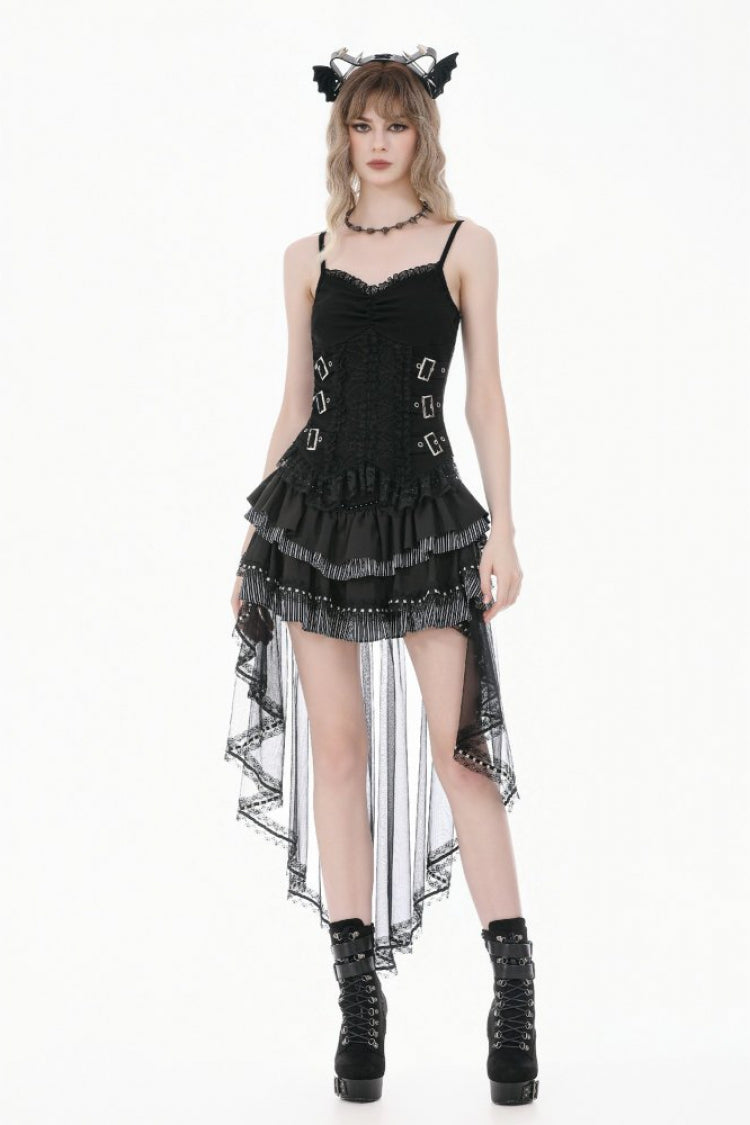 Black Women's Gothic Vintage Multi-Layered Ruffled Mesh Tail Skirt