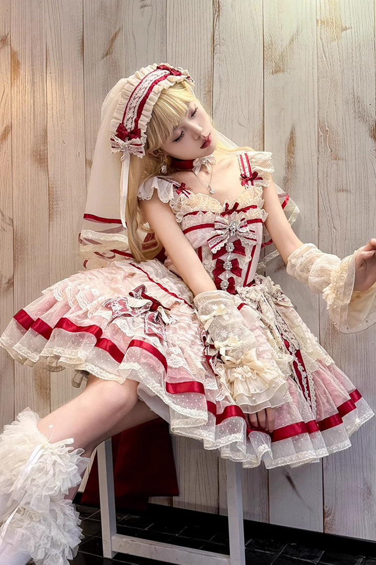 Pink [Moonstone] Sleeveless Ruffle Embroidery Bowknot Lace Fishbone Sweet Princess Lolita Dress