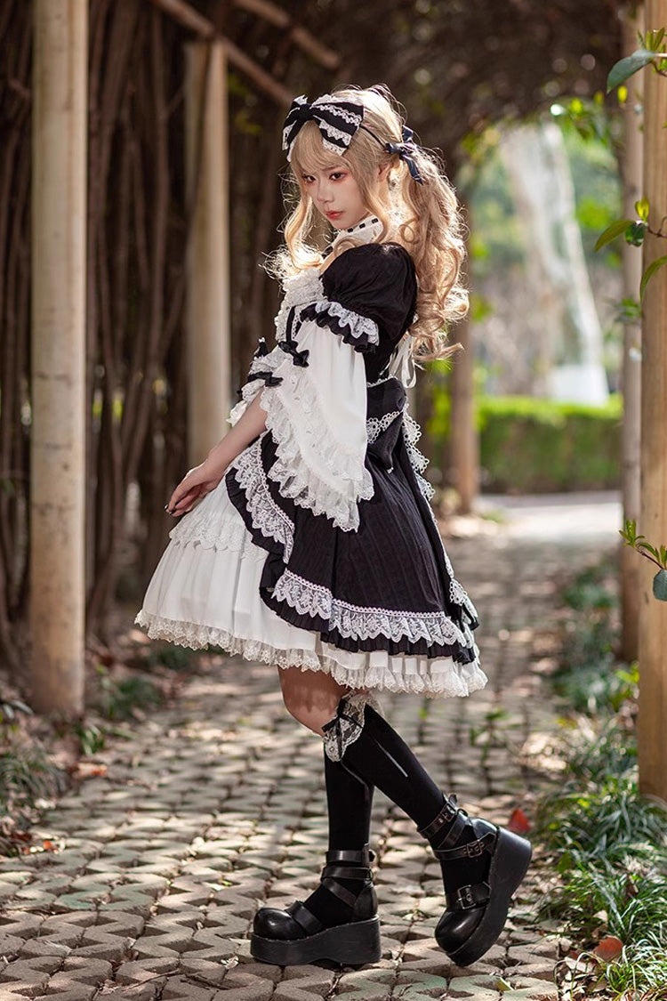 White/Black Short Sleeves Cardigan Bowknot Doll Sweet Lolita Dress