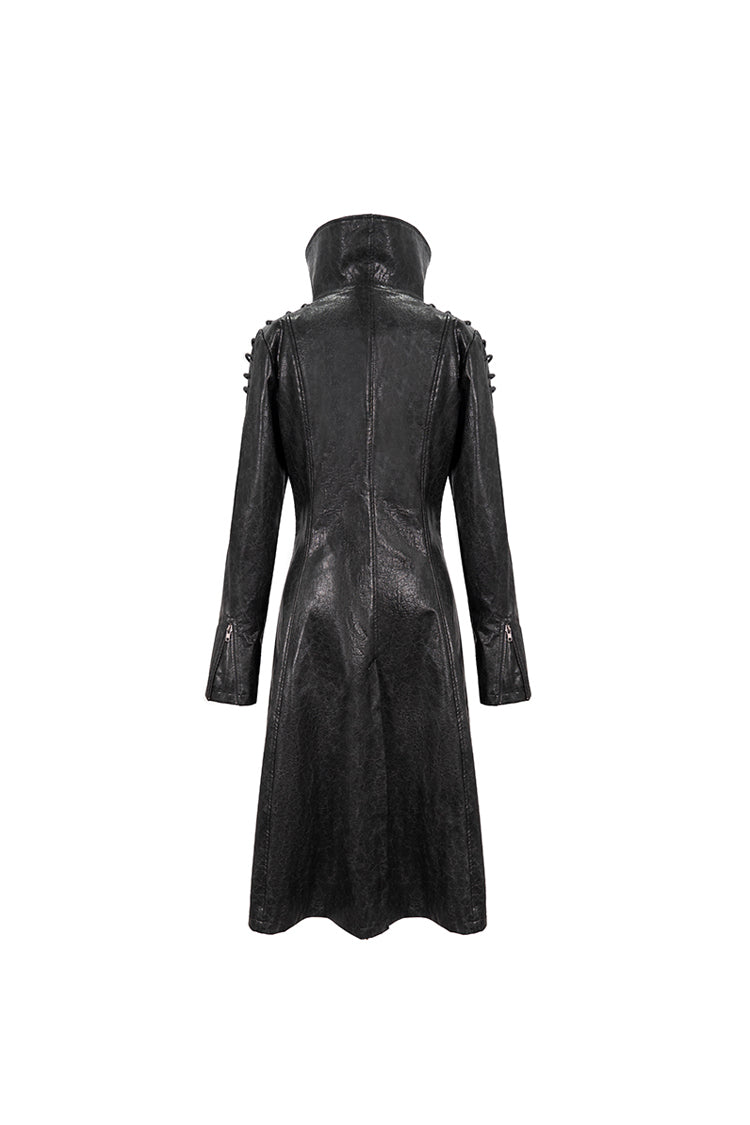 ブラック/グレー大きなネックラインのデザインロングレザーショルダーストリング装飾女性のパンクジャケット