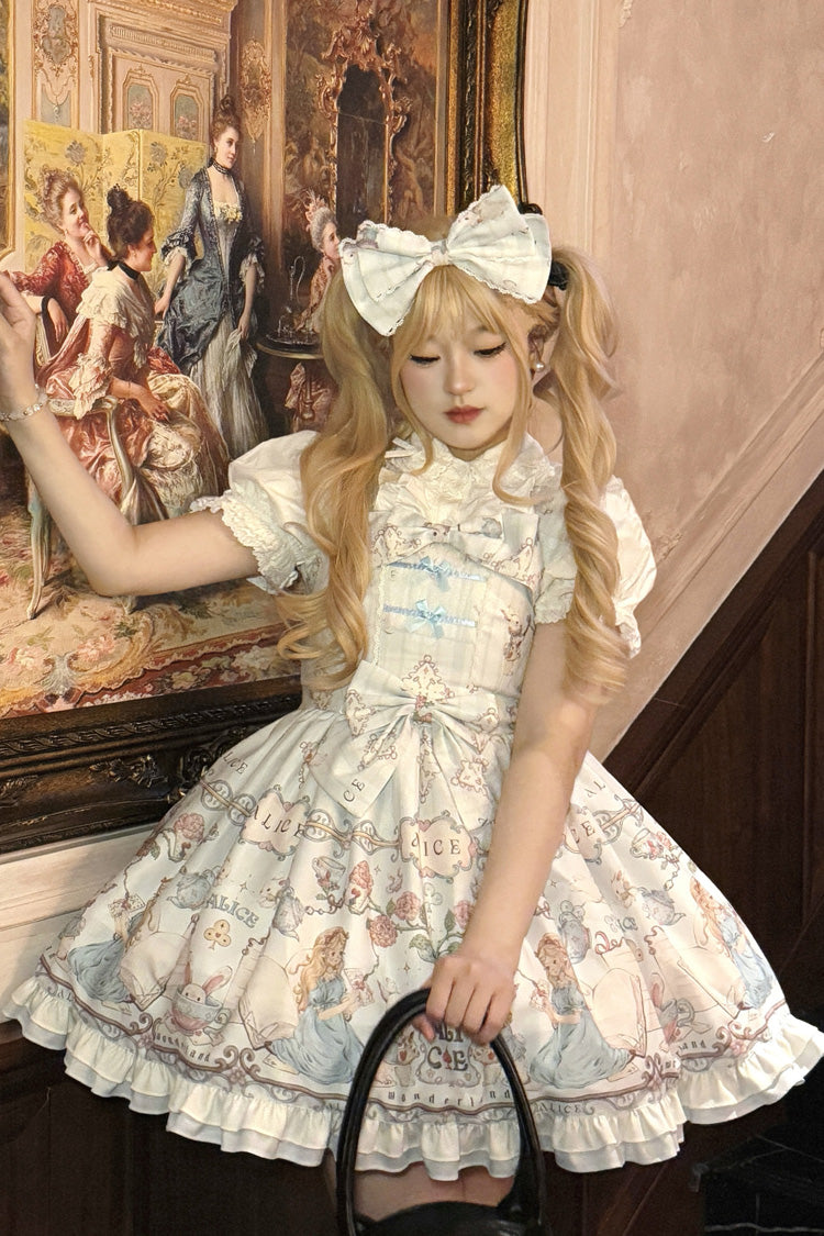 Light Blue [The Princess's Magical Diary] Printed Sleeveless Ruffled Bow Sweet Princess Lolita Jsk Dress