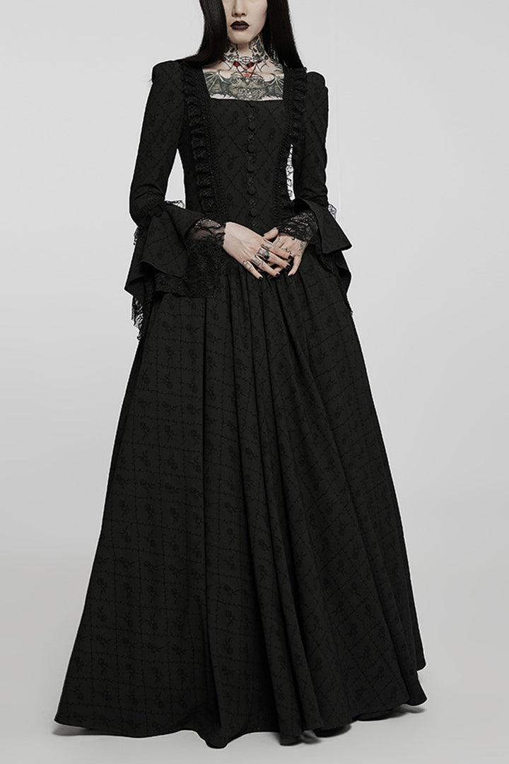 long sleeve steampunk dress Time Traveler, Steampunk Gothic Fashion 2-Way Sleeves Midi Dress Casual Short Sleeves Square Neck One-Piece with Detachable Sleeve Pieces*4colors